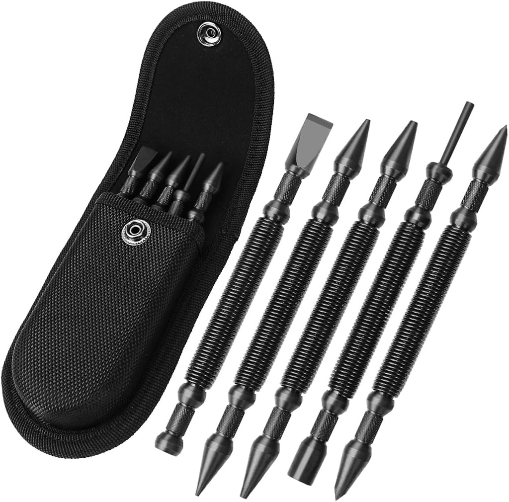 5-Piece Nail Setter Dual Head Nail Set & Dual Head Center Punch & Hinge Pin Remover Punch Set, Spring Loaded Center Hole Punch, Nail Setter Features 1/8-in, 3/32-in, 3/16-in, 1/16-in, 1/32-in