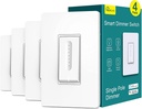 TREATLIFE Smart Dimmer Switch 4 Pack, Single Pole Smart Switch Works with Alexa and Google Home, Neutral Wire Required, 2.4GHz WiFi Dimmer Light Switch for LED, CFL, Incandescent Bulbs