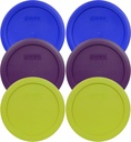 Pyrex 7201-PC 4 Cup (2) Cadet Blue, (2) Purple, & (2) Edamame Green BPA-Free Plastic Lids, Made in USA