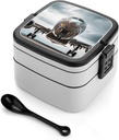 Personalize Double Layer Bento Box Airplane Art Lunch Box - Durable, Leak-Proof with Spoon Adult Premium Bento Case for Work Travel Camping