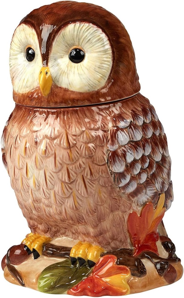 Pine Forest 3-D Owl Cookie Jar with Lid – 60 oz. Ceramic Autumn Storage Canister – Woodland Cabin Kitchen Decor – Great for Fall Cookies, Treats, Snacks & Rustic Holiday Gifting – 7.75"x6.5"x9.875"