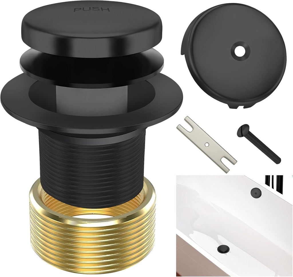 Bathtub Drain Tip Toe One-Hole Tub Conversion Kit Assembly, Replacement Faucet Tub Drain Kit with Overflow Faceplate and Universal Fine/Coarse Thread and Adapter Set,Matte Black