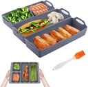 4 Pcs Silicone Baking Sheet Pan Dividers with Silicone Oil Brush, Sturdy Heatproof Handles Nonstick Tray Nonstick Divided Sheet Pan for Oven Microwave Fridge Dishwasher Safe (Grey)