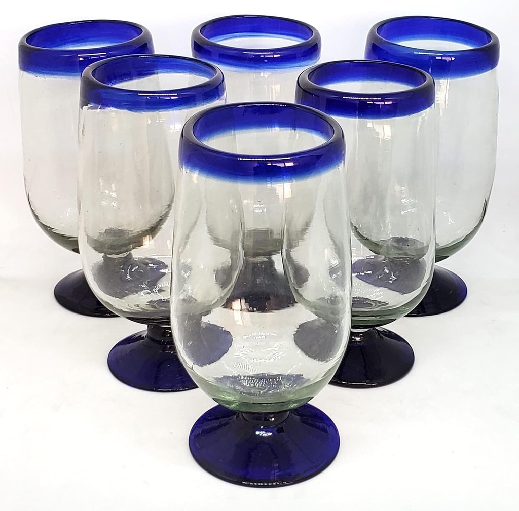 Cobalt Blue Rim 17 oz Tall Water Goblets (set of 6), Recycled Glass, Lead-free, Toxin-Free (17oz Tall Water Goblet)