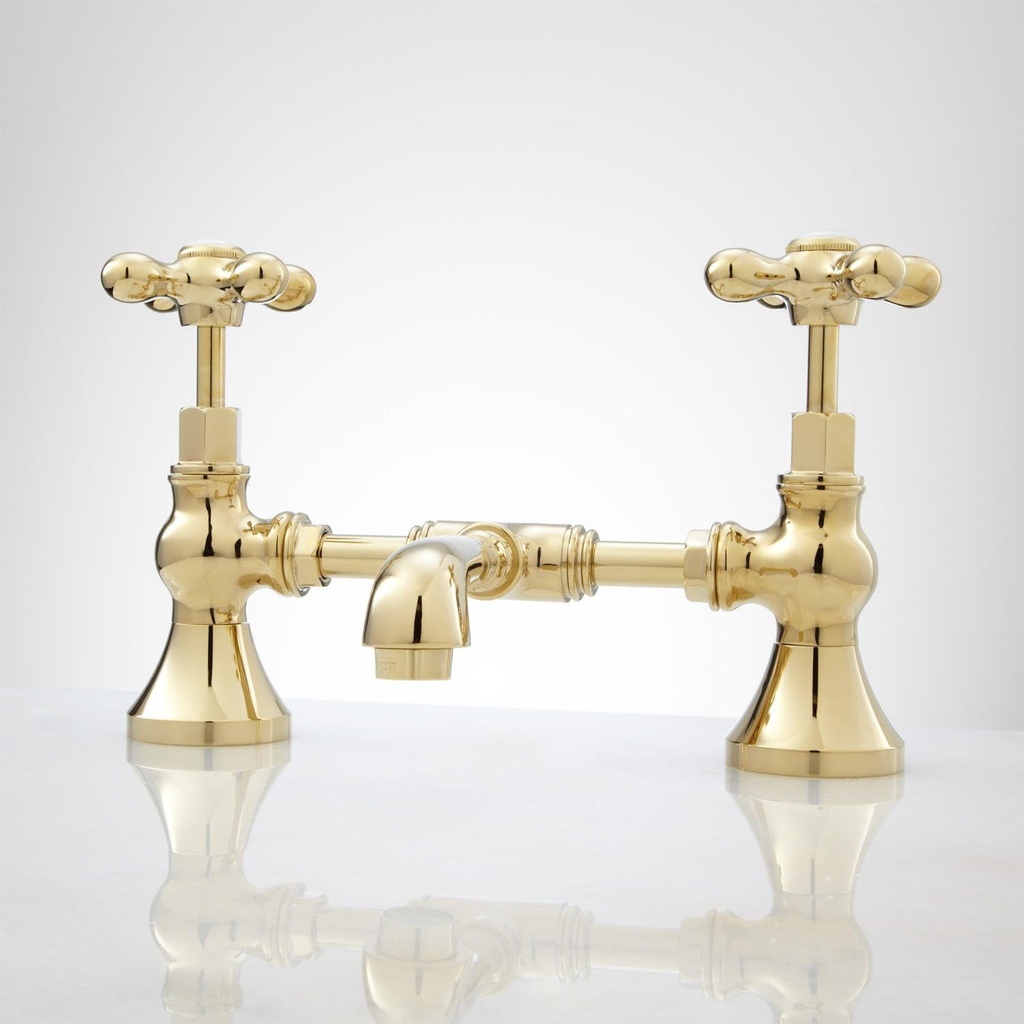 Signature Hardware 320279 Monroe Bridge Bathroom Faucet with Metal Cross Handles and Pop-Up Drain Assembly