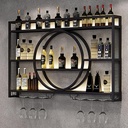 LED Wall Mounted Wine Rack,Metal Wine Shelf,3 Tier Floating Wine Holder,Iron Bar Liquor Shelf,Hanging Red Wine Shelf,Wine Storage Display Rack,For Living Room,Dining Room,Cellar,Kitchen ( Color : Blac