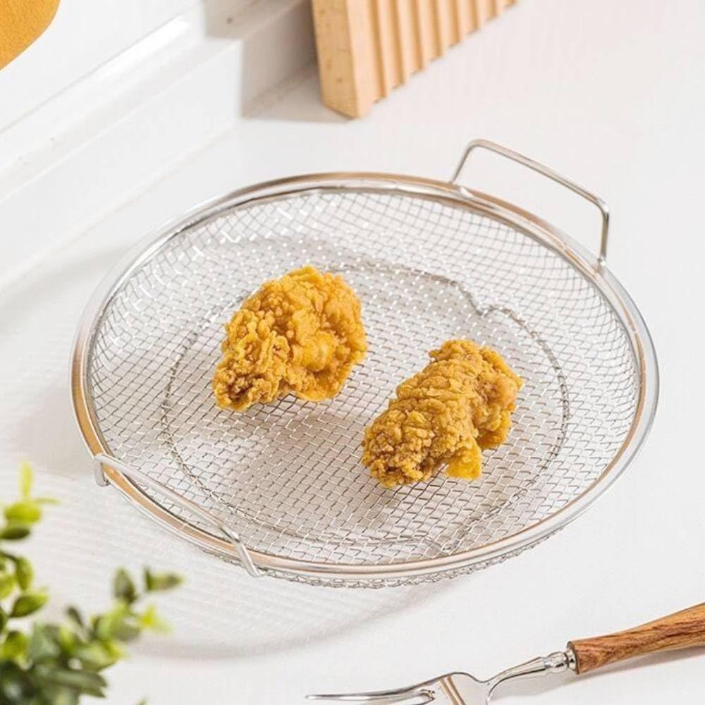 TONSNY Oil Filter Tray 18/8 Stainless Steel Air Fryer Basket Oil Drain Tray Grid Oil Drainage Rack with Handle, Mesh Drain Basket for Draining Oil, Barbecue Grill and Vegetable (7.8 Inch）