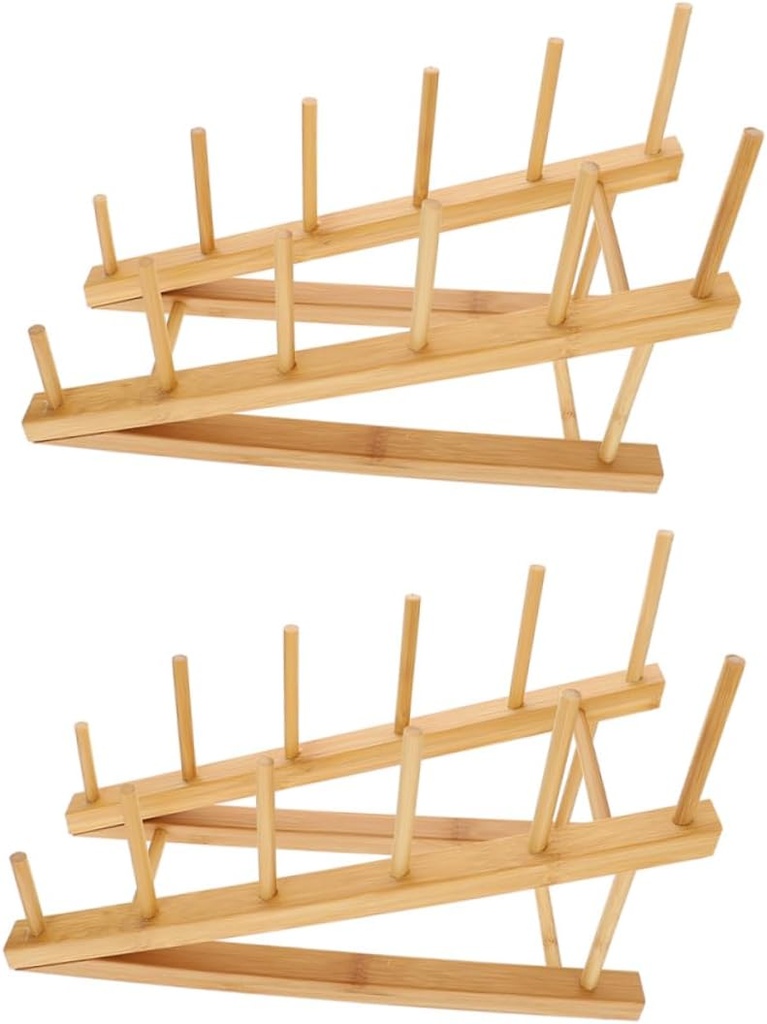 ERINGOGO 2pcs Plate Stands For Display: Wooden Plate Holders 5-tier Wooden Display Shelf Dish Racks Stand Holder For Book Artwork Photo Record Magazine Platte