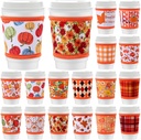 16 Pack Reusable Iced Coffee Cup Sleeves Neoprene Insulated Drink Cup Insulator Sleeve for Cold Hot Drinks Ice Coffee Sleeve for 12-16Oz(Fall)