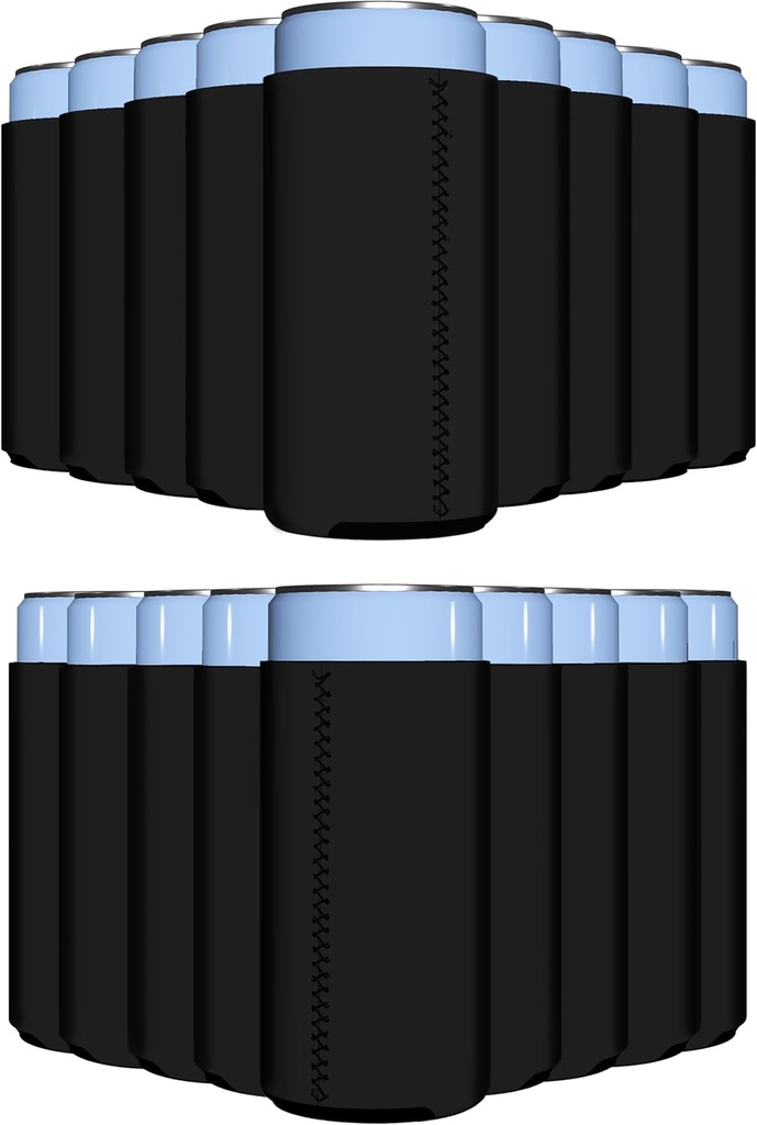 PartyPrints 25 Pack Black Blank Slim Neoprene Can Cooler Sleeves, Customizable Bulk Neoprene Drink Sleeve, Extra-Thick Collapsible Drink Insulator, Beer Can Coolers