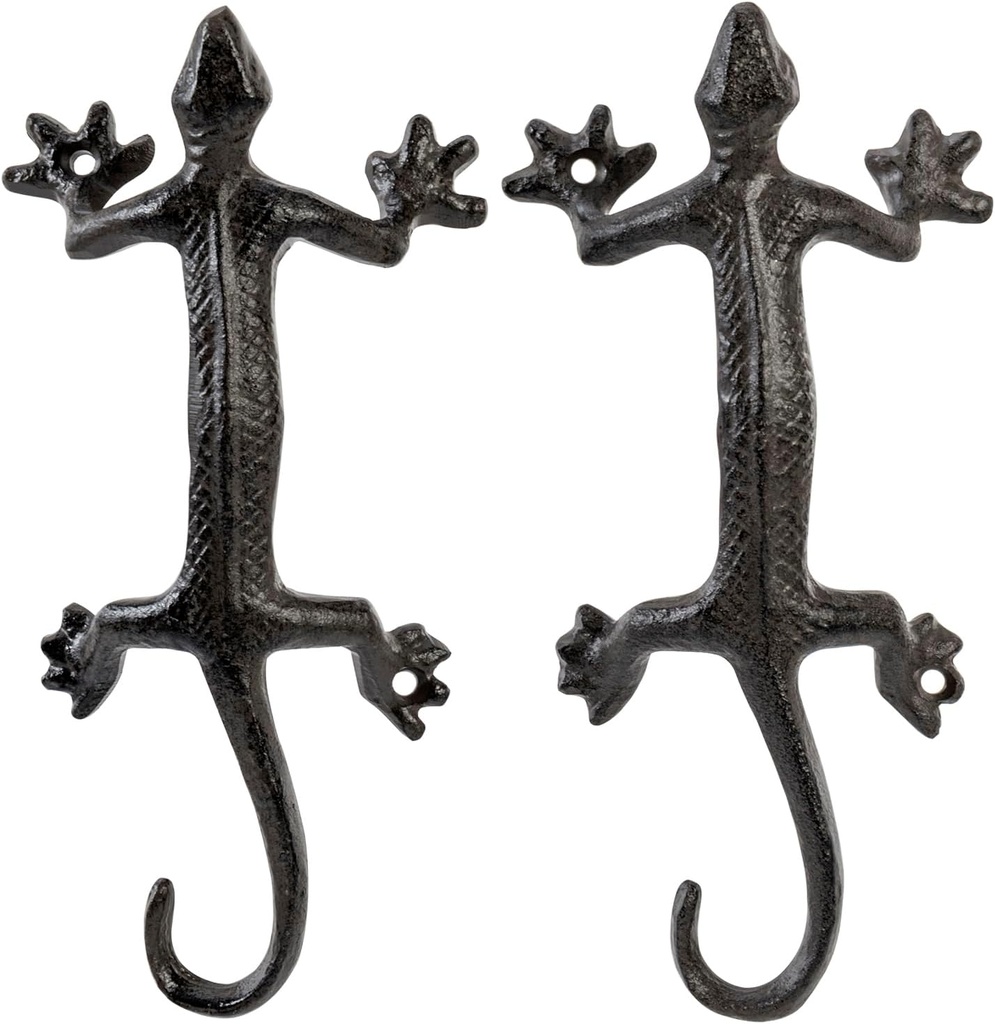 MyGift Rustic Heavy-Duty Cast-Iron Door Pull Handles with Dark Coffee Color Finish & Gecko Shaped Design, Commercial Grade Door Hardware, Southwestern Theme Novelty Sliding Door Hardware, Set of 2