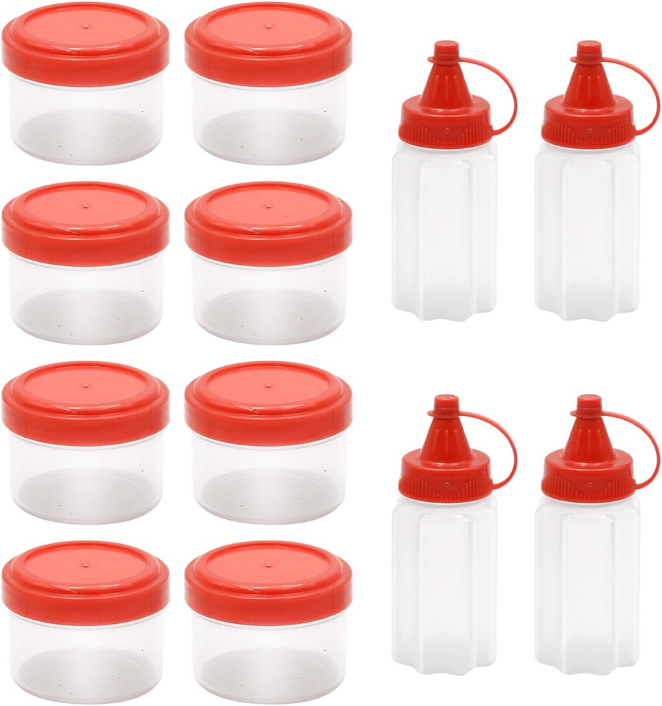 Mini Sauce Squeeze Bottles Plastic Seasoning Box Condiment Dressing Containers Salad Dressing Containers for Outdoor Barbecue Camping Red
