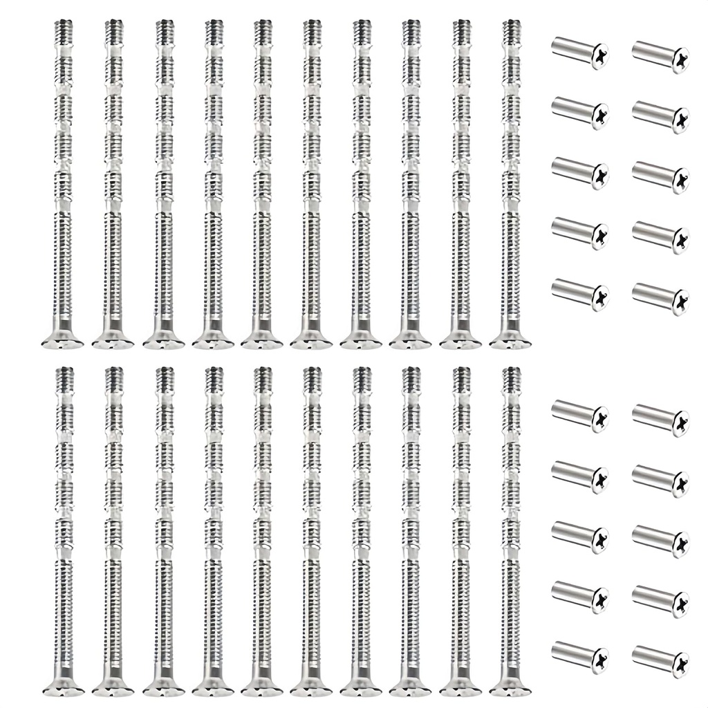 M4 Door Handle Screws and Sleeves Set, 60mm Connecting Bolts, 20 Pieces, Nickel