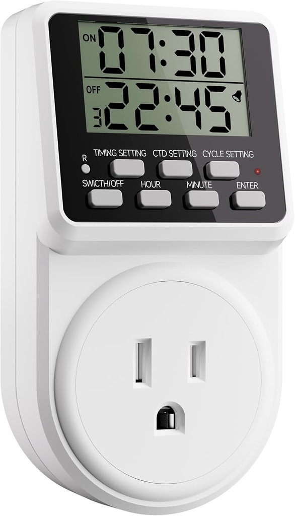 Digital Infinite Repeat Cycle Intermittent Timer Plug for Electrical Outlet, 24 Hour Programmable Indoor Timed Power Switch with Countdown Delay On and Off (120V, 15A), 1 pack