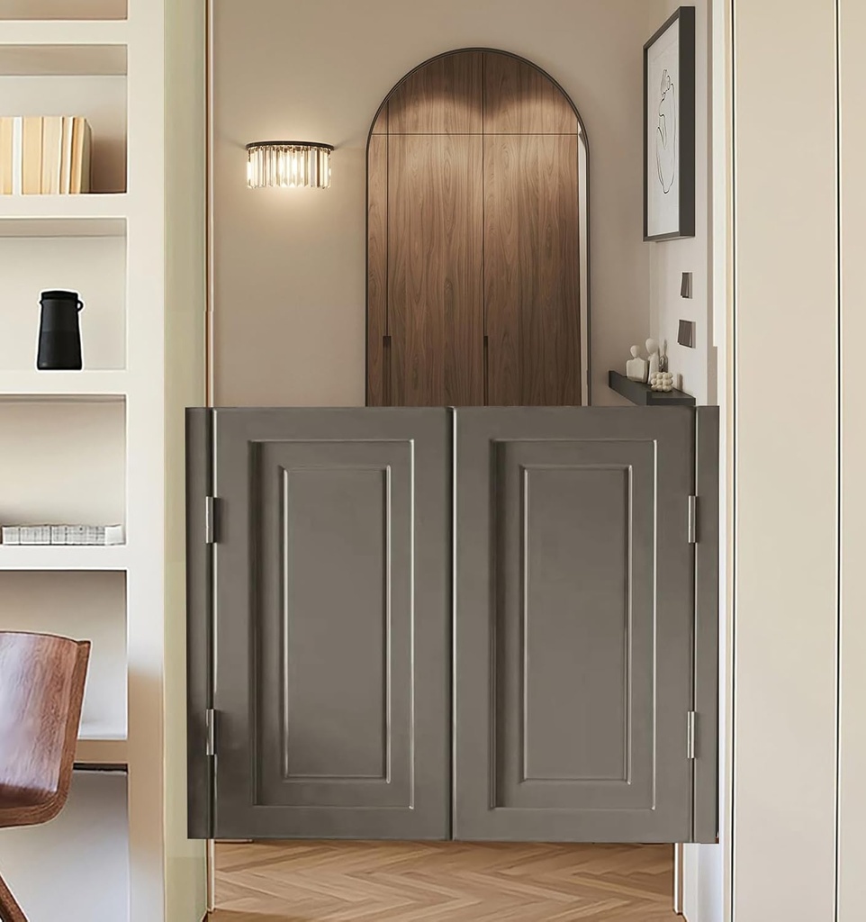Swinging Doors Cafe Doors, Interior Saloon Door Wood with Metal Hinges, Dual-Door, Auto Close Swinging Barn Half Doors for Kitchen Bathroom Hallway Bar Stairs, Dark Gray, 91x91cm/36x36in(WxH)