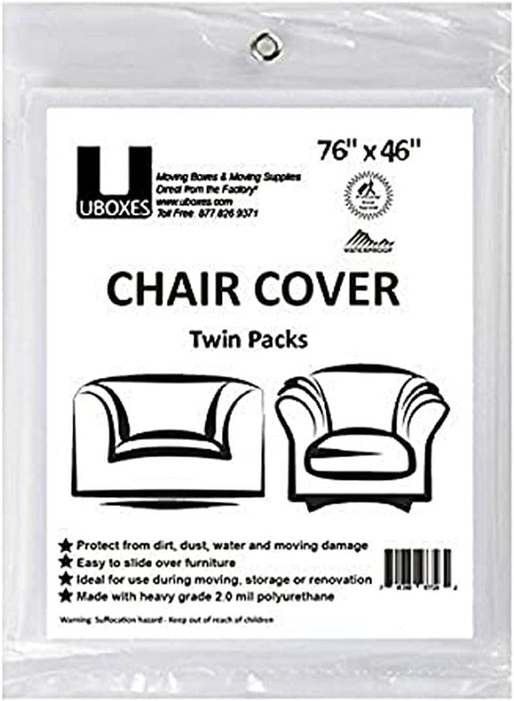 Uboxes (72x46) Chair Covers 2 MIL Heavy Duty Polyethylene to Protect Items from Dust Dirt and Spills, Clear, Set of 2