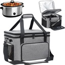 Slow Cooker Carrying Bag, Double Layer Insulated Design Slow Cooker Carrier with Removable Hard Liner and Pot Lid Fastener Fit for 6-8 Quart Crock Pot, Gray