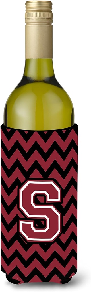 Caroline's Treasures CJ1052-SLITERK Letter S Chevron Garnet and Black Wine Bottle Hugger Bottle Cooler Sleeve Hugger Machine Washable Collapsible Insulator Beverage Insulated Holder