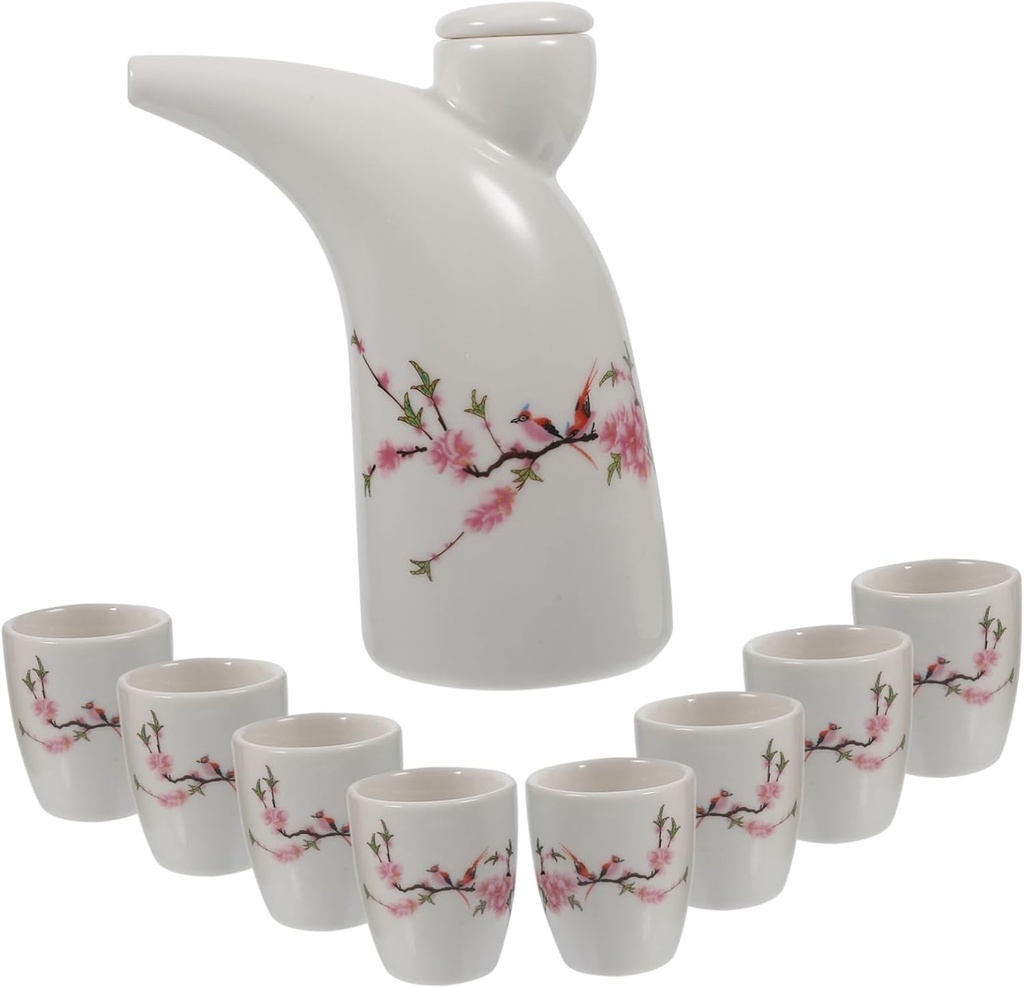 Ceramic Sake Kettle Cups Set Pot Cups Traditional Style Elegant for Tea Wine Hot Cold Beverages