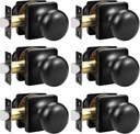 GOBEKOR Door Knob Black Interior Door Lock Passage Door Knobs Interior Matte Black Hall Closet Door Knob Bathroom Square Locking Door Knobs Black Door Hardware, 6 Pack