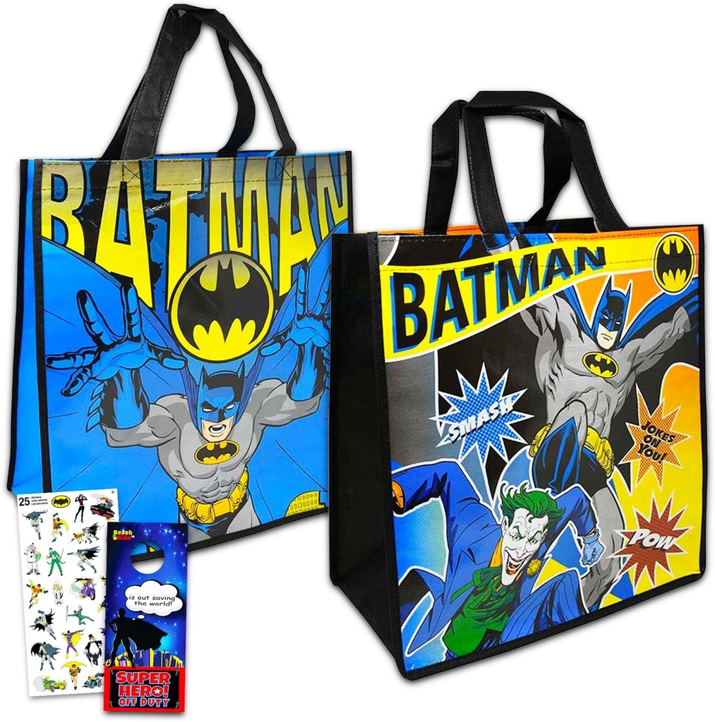 BATMAN Reusable Tote Bag - Superhero Tote Bag Bundle Includes 2 Tote Bags, Plus Stickers, More Gifts for Kids