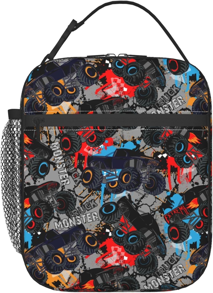 Monster Truck Lunch Bag Reusable Insulated Lunch Box Portable Meal Tote Bag for Kids Adults Work School Travel Picnic