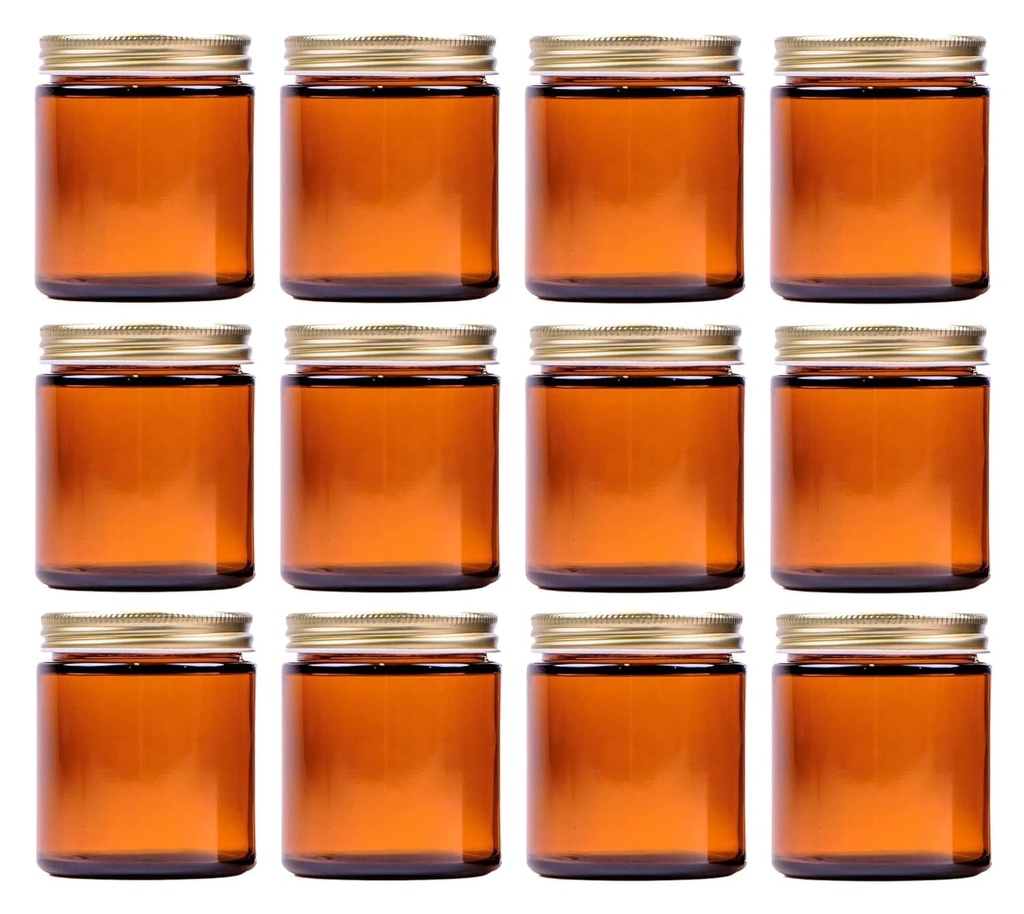 North Mountain Supply 6 Ounce Amber Glass Straight Sided Mason Canning Jars - with 63mm Gold Metal Lids - Case of 12