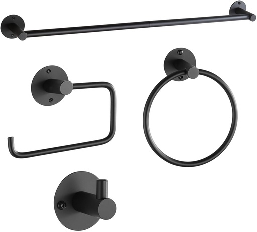 [BRSREFT2AAORGHL2] BVL Towel Racks for Bathroom 4 Pieces,Matte Black Stainless Steel Bathroom Accessories Set Wall Mounted Included 24 Inches Towel bar,Towel Holder,Toilet Paper Holder,Robe Hook
