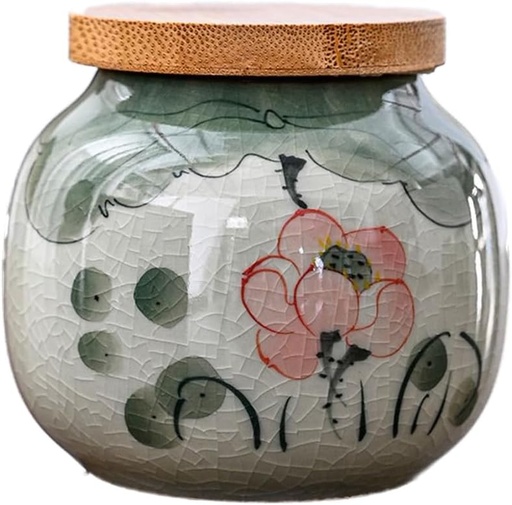 [BRSROBT4B56WM33O] Ceramic Storage Jars Hand-Painted Ceramic Teapot Chinese Style Storage Jars with Bamboon Lid Traditional Tea Tins Cans Canister for Kitchen Spice