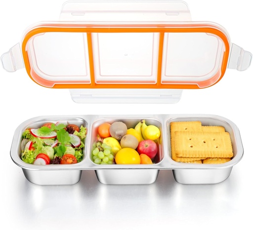 [BRSRACYNAB4GEYLO] Palksky Snackle Box Container Stainless Steel, Reusable Snack Containers with Lids, 3 Compartment Divided Food Storage Containers for School, Home, Travel