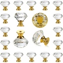 DEELF 26 Packs Kitchen Cabinet Knobs, 30 mm Crystal Cabinet Knobs Diamond Dresser Handle Drawer Pulls, Dresser Knobs for Cabinets and Drawers, Gold Base