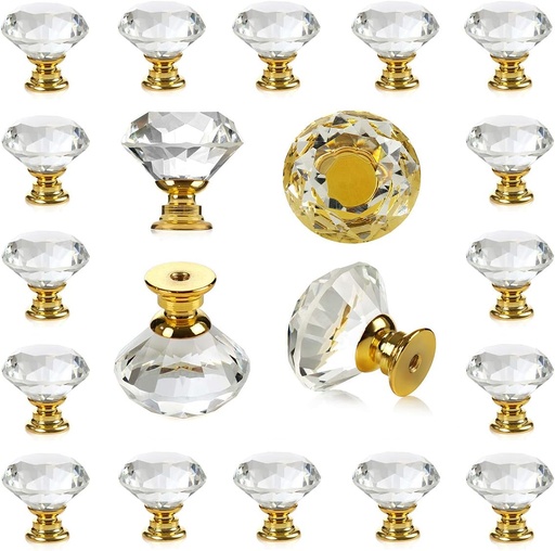 [BRSWGEI6C4CGKALO] DEELF 26 Packs Kitchen Cabinet Knobs, 30 mm Crystal Cabinet Knobs Diamond Dresser Handle Drawer Pulls, Dresser Knobs for Cabinets and Drawers, Gold Base