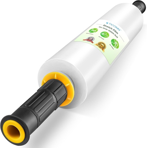 [BRSRMCA3OAPGADTX] TICONN Stretch Wrap Stretch Film Roll, 1000ft Industrial Strength 15 inch Wide Clear Plastic Wrap with Handles for Pallet Wrapping Shipping Moving