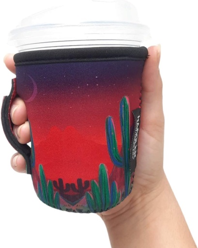 [BRSW2YYLBAAWYAAV] Lit Handlers 12 oz Coffee Cup Sleeve - Neoprene Cup Holder with Handle & Pocket -Reusable Beverage Insulator Sleeves for Hot & Cold Drinks - Water Resistant Drink Covers for Cups (Desert Cactus)