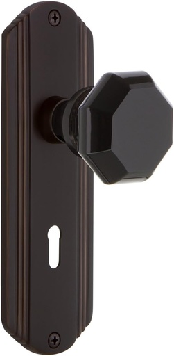 [BRSWEBA6AQCA4YDK] Nostalgic Warehouse 725421 Deco Plate Waldorf Black Door Knob in Timeless Bronze, Privacy 2.75 with Keyhole