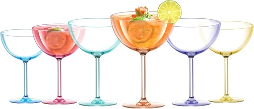 [BRSRAZIZCMAQ4H3L] KX-WARE 11 Oz Plastic Cocktail Glasses, Barware Drinking Glasses, Acrylic Martini Glasses, Coupe Glasses Set of 6, Multicolor