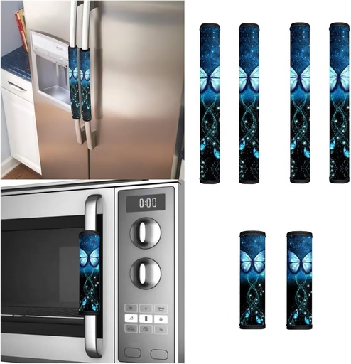 [BRSRA2YLCEIQIE3O] Blue Butterfly Refrigerator Handle Covers Set of 6 Protective Fridge Door Handle Cover Washable Kitchen Appliance Decor Handles Protector Gloves for Fridge Microwave Stove Oven Dishwasher