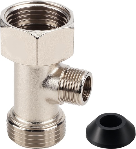 [BRSREGQHDEMB42T4] Bidet T Adapter, 7/8"x7/8"x3/8" 3-Way T Valve Connector with Washer Universal Metal T-Adapter for Shower Toilet Bidet Attachment Valve Hose Fitting Replacement Parts Accessories
