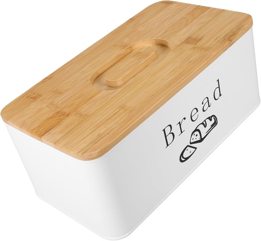 [BRSREBDYC4CRYEI7] Freshness-sealing Metal Bread Container with Custom Grooved White Lid Space-saving Kitchen Countertop Storage Box for Home and Bakery Bread Preservation