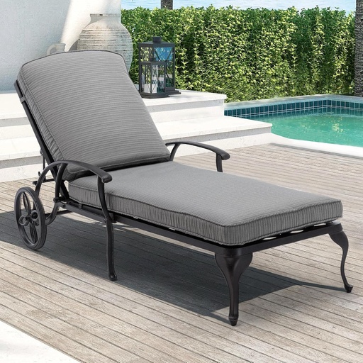 [BRSRMADQOEPREEI7] Chaise Lounge Chair Outdoor- Patio Pool Chairs Tanning Lounges for Outside Beach Lounger Cast Aluminum with Grey Cushion 1Pack
