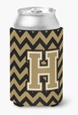 Caroline's Treasures CJ1050-HCC Letter H Chevron Black and Gold Can or Bottle Hugger Cooler Washable Drink Sleeve Collapsible Beverage Insulated Holder, Can Hugger, Multicolor