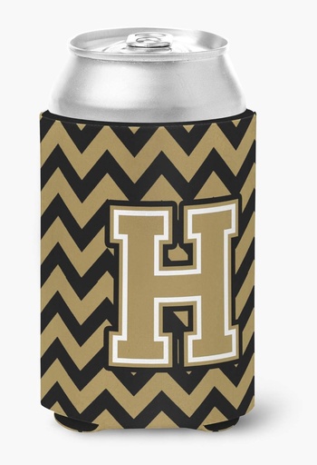 [BRSWKGI2BMAWGGDM] Caroline's Treasures CJ1050-HCC Letter H Chevron Black and Gold Can or Bottle Hugger Cooler Washable Drink Sleeve Collapsible Beverage Insulated Holder, Can Hugger, Multicolor