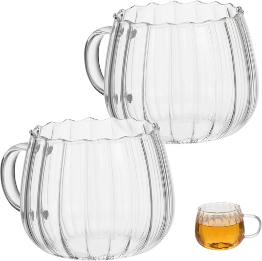 [BRSREYAOAEAQOCTG] KICHOUSE 2pcs Glass Coffee Mugs Stylish Breakfast and Juice Cups for Cereal and Water for Home and Restaurants