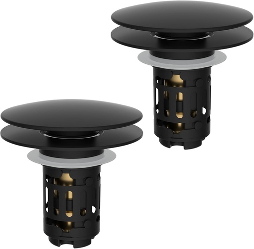 [BRSREFABOIPGKDQ2] Hibbent 2 Pack Upgraded 3 in 1 Bathroom Sink Drain Strainer, Pop Up Sink Stopper with Big Push Cap, Anti-Clogging Metal Filter Basket,Sink Plug with Hair Catcher for 1.1''~2.36'' Basin, Matte Black