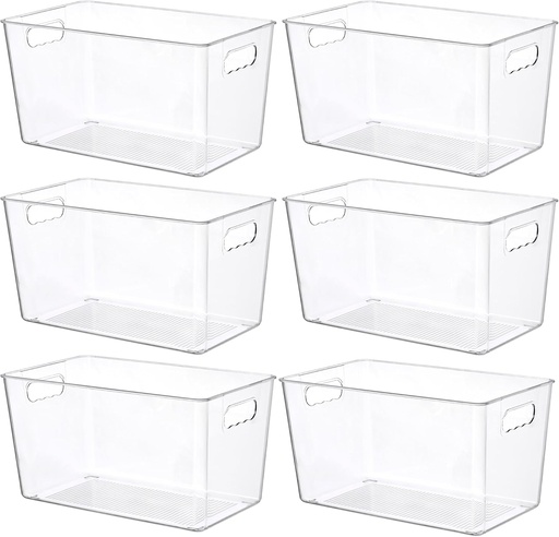 [BRSRMCA6OAFGECTZ] Vtopmart 6 PCS Clear Plastic Storage Bins, Pantry Organizer Containers with Handle for Refrigerator, Fridge, Cabinet, Kitchen, Countertops, Cupboard, Home Organization and Storage, XL