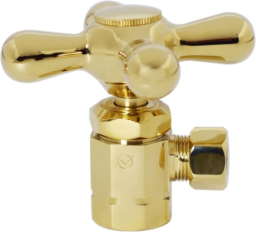 [BRSWIZTZOEPQEAD6] Westbrass Cross Handle Angle Stop Shut Off Valve, 1/2" IPS Inlet with 3/8" Compression Outlet, Polished Brass, D103X-03