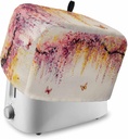 Summer Flowers Toaster Cover 2 Slice, Watercolor Butterfly Florals Trees Dustproof Bread Machine Oven Cover with Storage Pockets, Fits Most Kitchen Toasters Protector