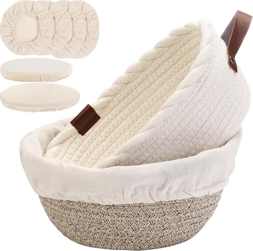 [BRSRACQDDF5GKFLZ] Cotton Rope Banneton Bread Proofing Basket Set Oval & Round Sourdough Bread Basket with Cloth Liners and Covers – Handmade, Breathable Baskets for Artisan Baking