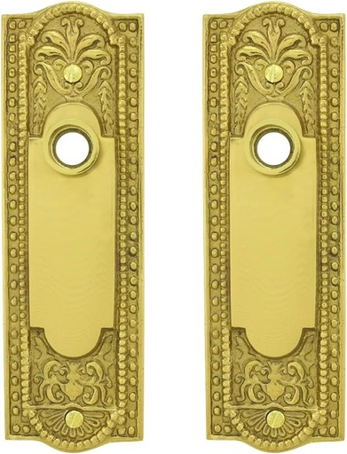 [BRSWI2YHOEGRGDDA] Renovators Supply Manufacturing Door Back Plate Brass 7 1/4 in. Escutcheon Cover Ornate Doorplate in Lacquered Brass Finish Pack of 2