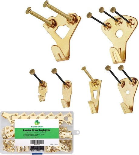 [BRSWGZYYAEOR6E3J] 120Pcs Heavy Duty Picture Hangers with Nails, Professional Picture Hanging Hooks Support up to 100lbsPremium Hanging Hardware for Clock, Mirror, House Decoration,Golden
